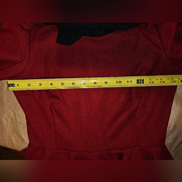 Z & L heavy cotton red pleated dress with black collar and faux pearl button - Picture 8 of 8